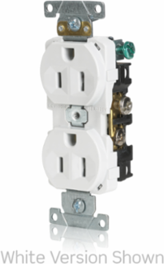 15 Amp Duplex Receptacle, Commercial Grade, Self-Grounding, NEMA 5-15R
