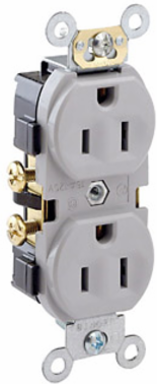 15 Amp Commercial Grade Duplex Receptacle, 125 Volt, Self-Grounding, Gray