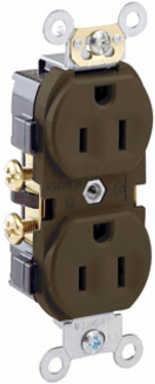 15 Amp Commercial Grade Duplex Receptacle Outlet, Self-Grounding, 125 Volt, Brown