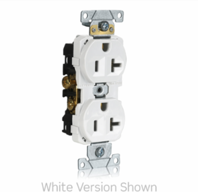 20 Amp Duplex Receptacle Outlet, Commercial Grade, Self-Grounding, Gray