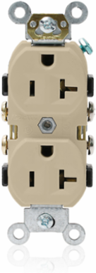 20 Amp Duplex Receptacle Outlet, Commercial Grade, Self-Grounding, Ivory