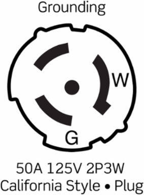 50 Amp 125 Volt Black & White Locking Plug - Rugged Nylon, Non-NEMA, Cord Range 0.680-1.125 Inch
