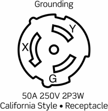 50 Amp Locking Flush Mount Receptacle, 250 Volt, Non-NEMA, Impact Modified Nylon