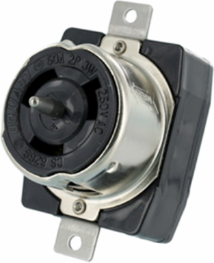 50 Amp Locking Flush Mount Receptacle, 250 Volt, Non-NEMA, Impact Modified Nylon
