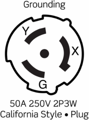 50 Amp 250 Volt Black & White Locking Flanged Inlet, Industrial Grade, 2P 3W