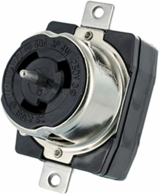 50 Amp 250 Volt Black & White Locking Flush Mount Receptacle, 3-Phase, Industrial Grade