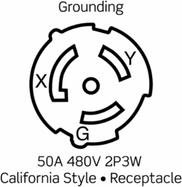 50 Amp Locking Connector, 480 Volt, Nylon Housing, 2-Pole, 3-Wire