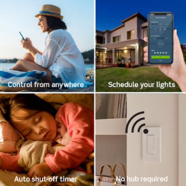 Decora Smart Wi-Fi Switch, 15A Load Rating, Requires Neutral Wire, Compatible with Voice Assistants
