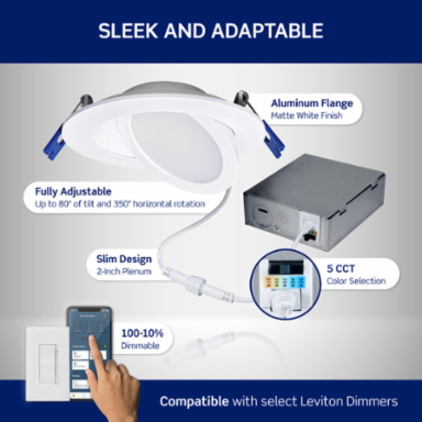 Adjustable Slim Downlight with Selectable CCT, 4-inch Round Aperture
