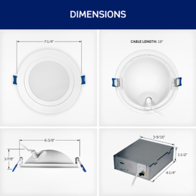 Adjustable Slim Downlight with Selectable CCT, 6-inch Round Aperture