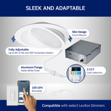 Adjustable Slim Downlight with Selectable CCT, 6-inch Round Aperture