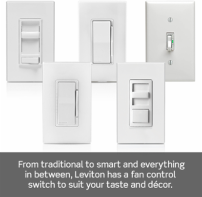 Decora Slide Fan Speed Control Switch, 1.5A, 120VAC, 3-Speed, Single Pole/3-Way
