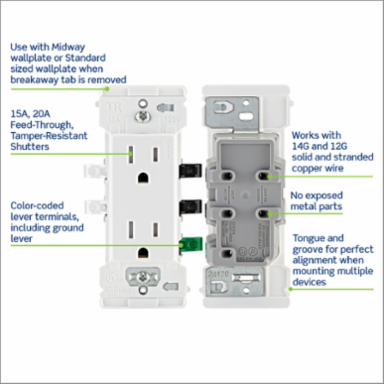 Decora Lever Edge 15 Amp / 20 Amp Tamper-Resistant Duplex Outlet, White