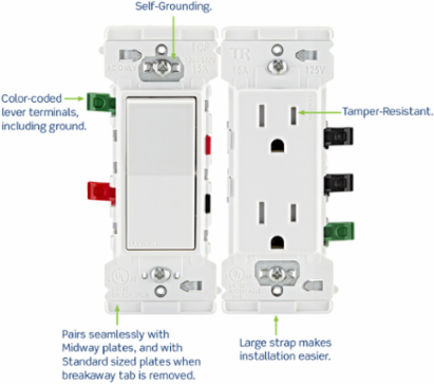 Lever Edge 15 Amp Rocker Switch, White, Thermoplastic, 120/277VAC
