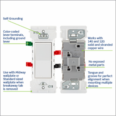 Lever Edge 15 Amp 3-Way Rocker Switch, 120/277 Volt, White