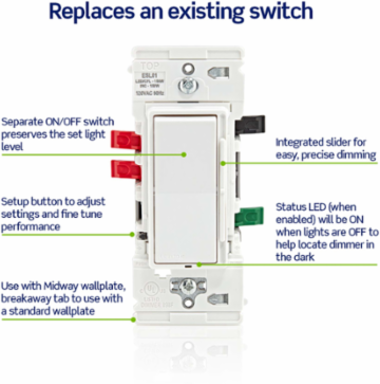 Decora Lever Edge Rocker Slide Dimmer Switch