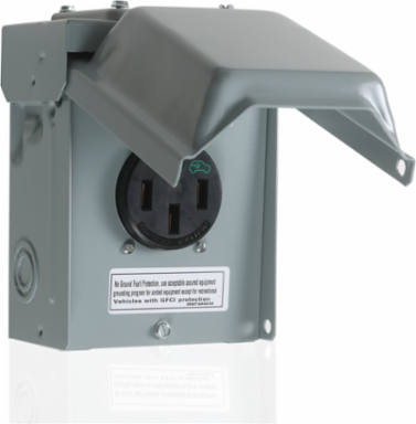50A Weather-Resistant EV Charging Outlet with Outdoor Weatherproof Metal Cover, Surface Mount