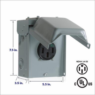 50A Weather-Resistant EV Charging Outlet with Outdoor Weatherproof Metal Cover, Surface Mount