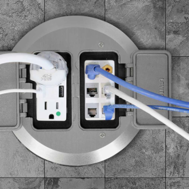 2-Gang Concrete Floor Box System, 6.25 Inch PVC, Data Hub 2 Inch, Power Hub 1.25 Inch