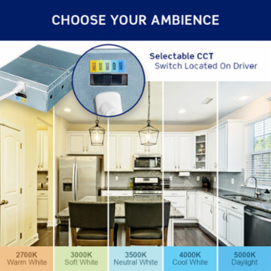 Fire-Rated Baffle Slim Downlight with Selectable CCT, 4-inch Round Aperture