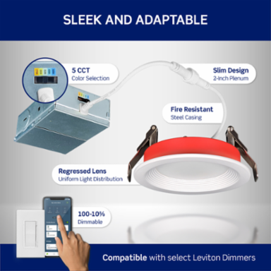 Fire-Rated Baffle Slim Downlight with Selectable CCT, 4-inch Round Aperture