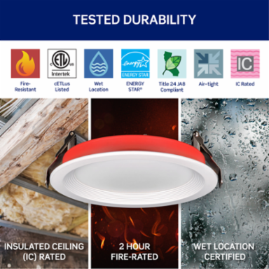 Fire-Rated Baffle Slim Downlight with Selectable CCT, 6-inch Round Aperture