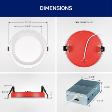 Fire-Rated Baffle Slim Downlight with Selectable CCT, 6-inch Round Aperture