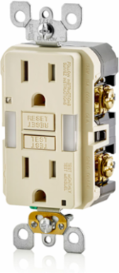 15 Amp Self-Test Tamper-Resistant GFCI Outlet with Guide Light, Light Almond