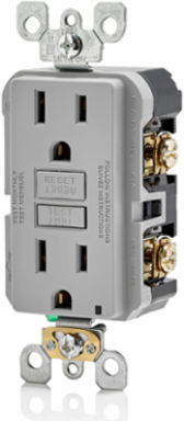 15 Amp Self-Test GFCI Outlet, Color Gray, with LED Indicator Light