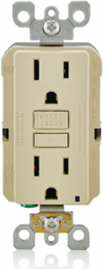 15 Amp Self-Test GFCI Outlet with LED Indicator Light, Nylon Wallplate, Ivory