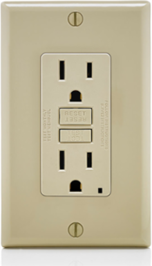 15 Amp Self-Test GFCI Outlet with LED Indicator Light, Nylon Wallplate, Ivory