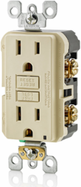 15 Amp Self-Test GFCI Outlet with LED Indicator Light, Nylon Wallplate, Ivory