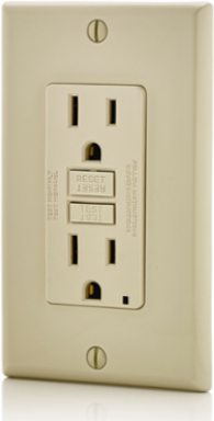 15 Amp Self-Test GFCI Outlet with LED Indicator Light, Nylon Wallplate, Ivory