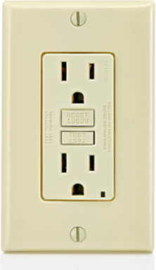 15 Amp Self-Test GFCI Outlet with LED Indicator Light, Nylon Wallplate, Ivory