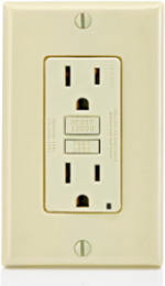 15 Amp Self-Test GFCI Outlet with LED Indicator Light, Nylon Wallplate, Ivory