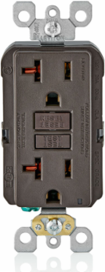 20 Amp Self-Test GFCI Outlet with LED Indicator Light, Brown, 125 VAC, 10KA