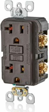 20 Amp Self-Test GFCI Outlet with LED Indicator Light, Brown, 125 VAC, 10KA