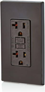 20 Amp Self-Test GFCI Outlet with LED Indicator Light, Brown, 125 VAC, 10KA