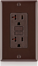 20 Amp Self-Test GFCI Outlet with LED Indicator Light, Brown, 125 VAC, 10KA