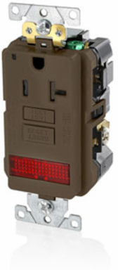 20 Amp SmartlockPro GFCI Receptacle Outlet, Industrial Grade, Tamper-Resistant, Brown