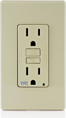15 Amp, 125 Volt Receptacle/Outlet, 20 Amp Feed-Through, Self-test SmartlockPro Slim Weather-Resistant GFCI, Monochromatic, back and side wired, wallplate/faceplate sold separately - Ivory