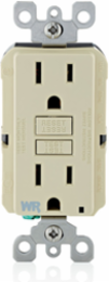 15 Amp, 125 Volt Receptacle/Outlet, 20 Amp Feed-Through, Self-test SmartlockPro Slim Weather-Resistant GFCI, Monochromatic, back and side wired, wallplate/faceplate sold separately - Ivory