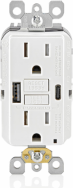 SmartlockPro GFCI USB In-Wall Charger Outlet 15A 125V 24W A/C White