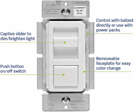 IllumaTech 0-10V Dimmer Switch, 10A Load Rating, 120/277VAC