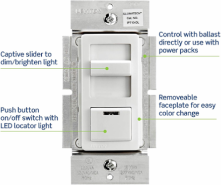 IllumaTech 0-10V Dimmer Switch 1200VA, 1500VA @ 277VAC, LED Locator Light