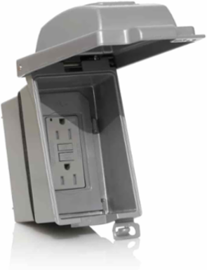 1-Gang Weatherproof Receptacle Kit, 15A, 125V, Aluminum Box, Gray