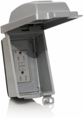 Weatherproof GFCI Receptacle Kit, 1 Gang, 15A, 125V, Aluminum, Gray