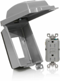 Weatherproof GFCI Receptacle Kit, 1 Gang, 15A, 125V, Aluminum, Gray
