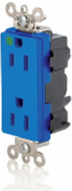 Lev-Lok Duplex Receptacle, 15 Amp, 125 Volt, NEMA 5-15R, Hospital Grade, Blue