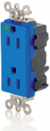 Lev-Lok Duplex Receptacle, 15 Amp, 125 Volt, NEMA 5-15R, Hospital Grade, Blue